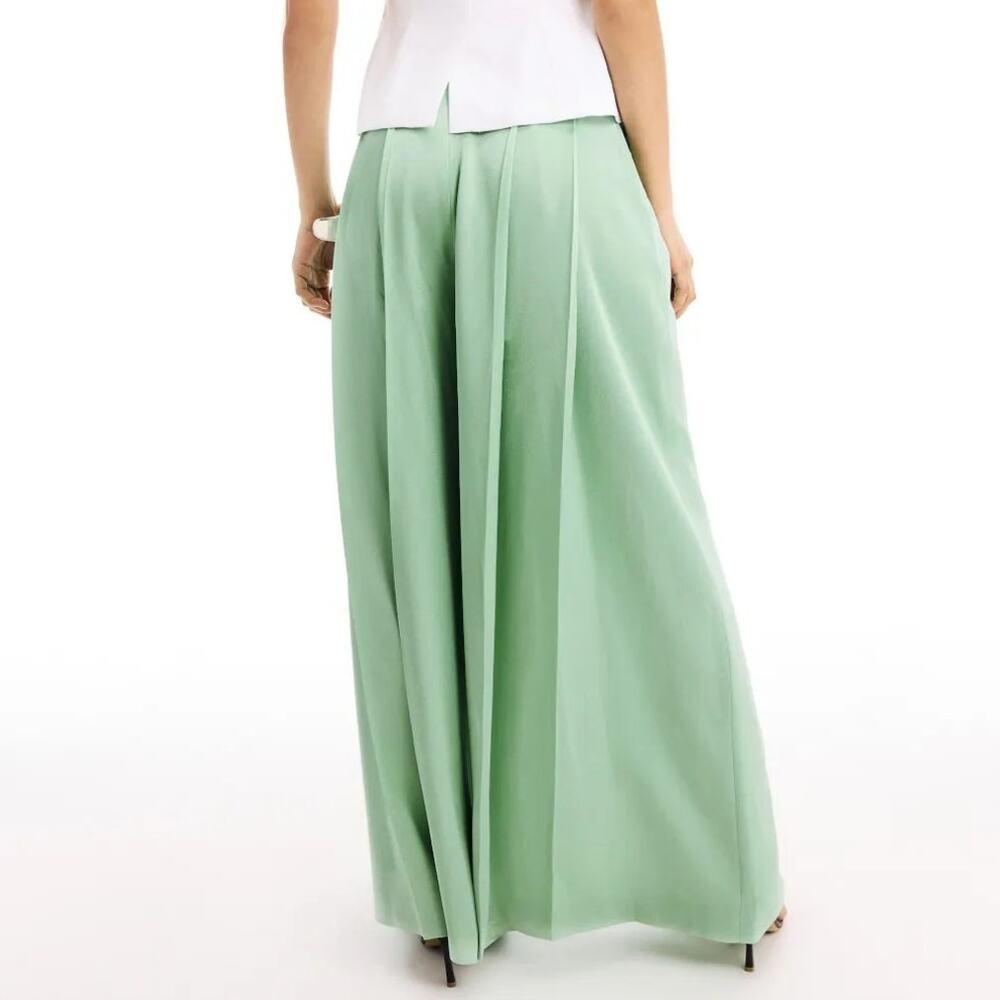 Boss Tetosta Trousers Relaxed Tailored Fit Pleated Wide Leg Pants Satin Green 10 - Picture 3 of 11